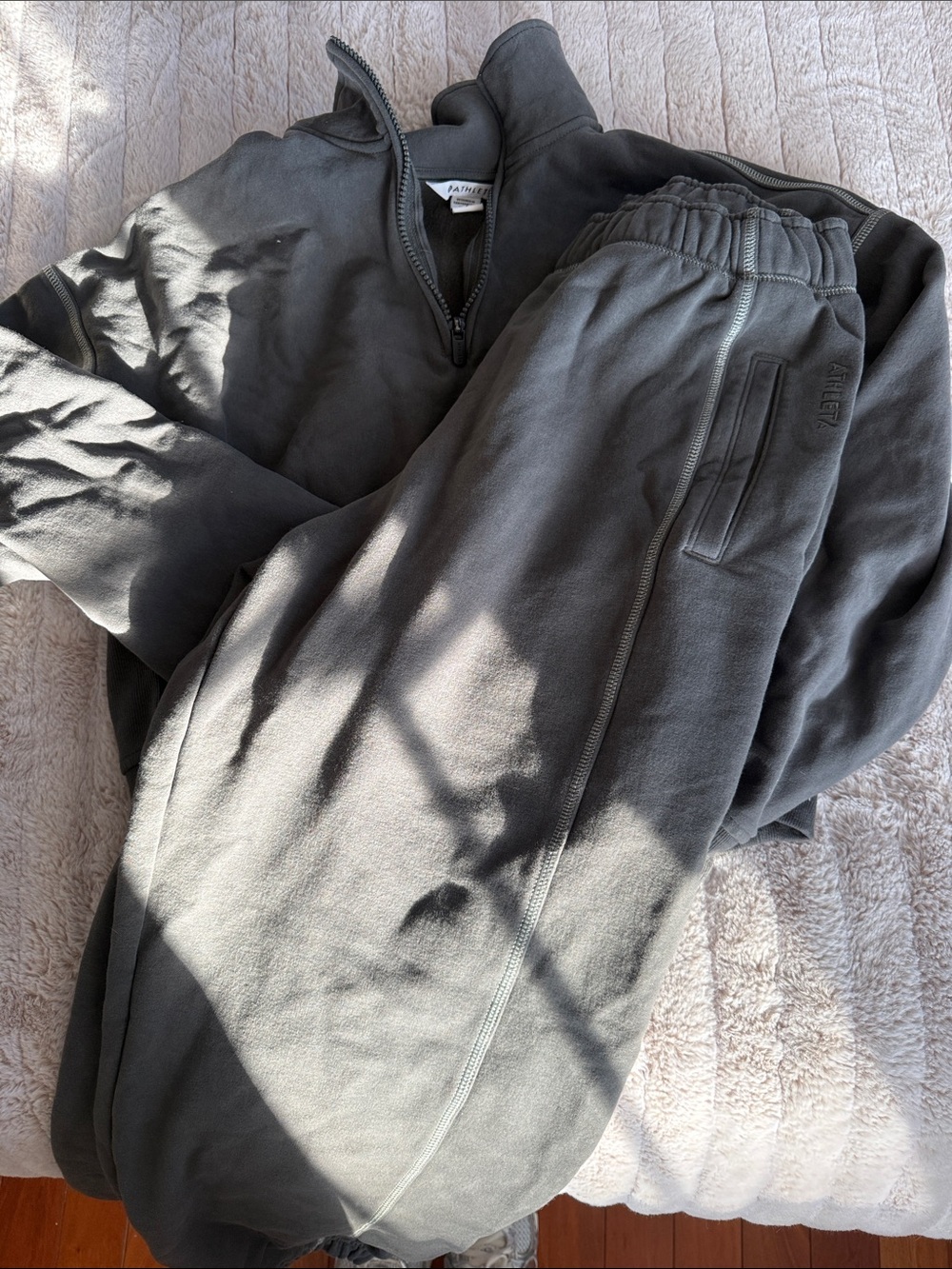 Women's Charcoal Athleta Size Small Top and Medium Bottom Sweatsuit